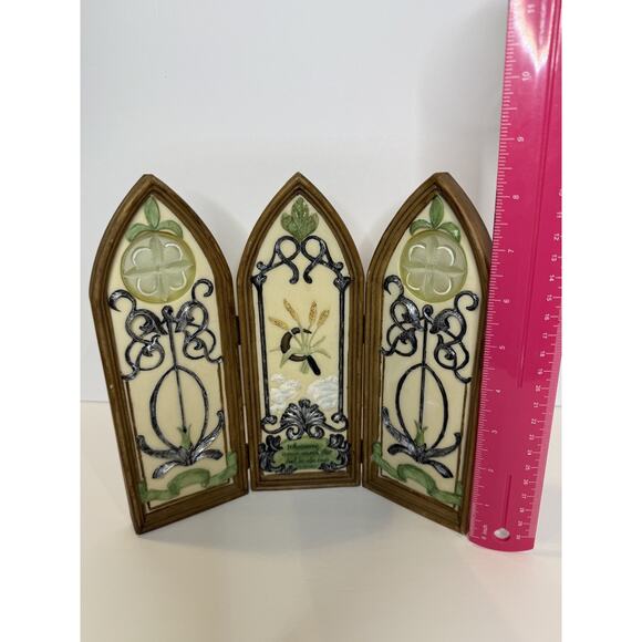 Vintage Christian Triptych Plaque Galatians 6:7 Gothic Arch Hinged Wall Decor - Picture 3 of 5